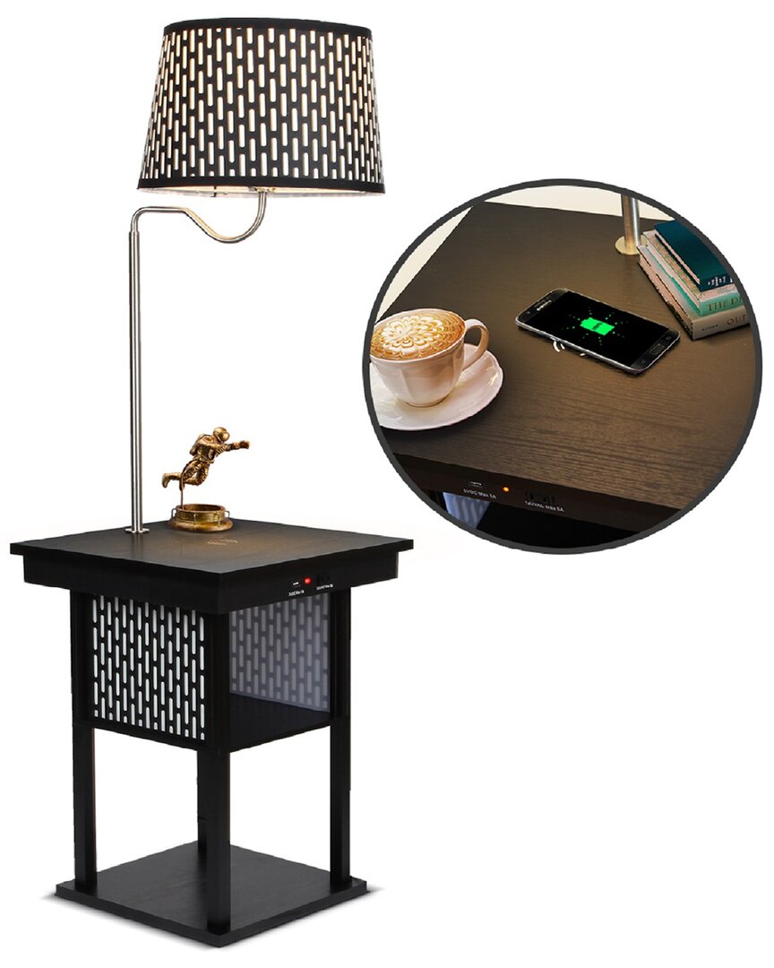 Brightech Madison Black Side Table & Lamp With Usb Port