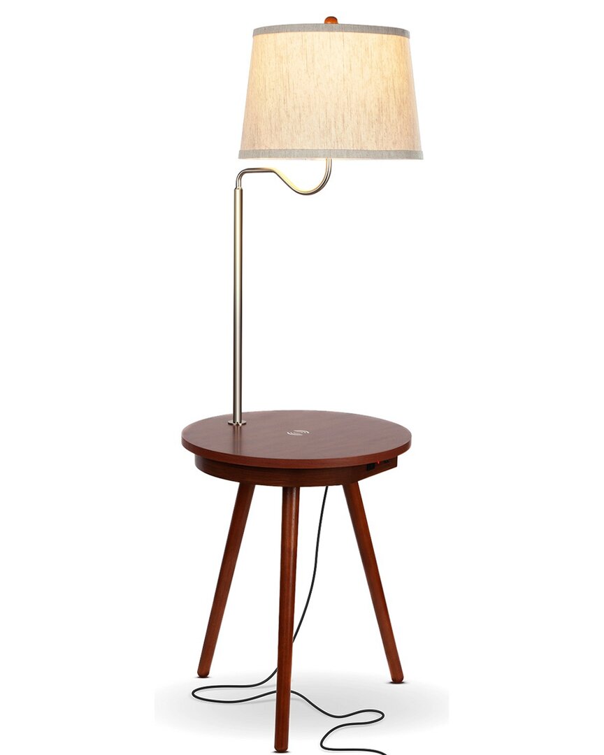 Brightech Owen Dark Walnut Wireless Charging Table Lamp In Brown