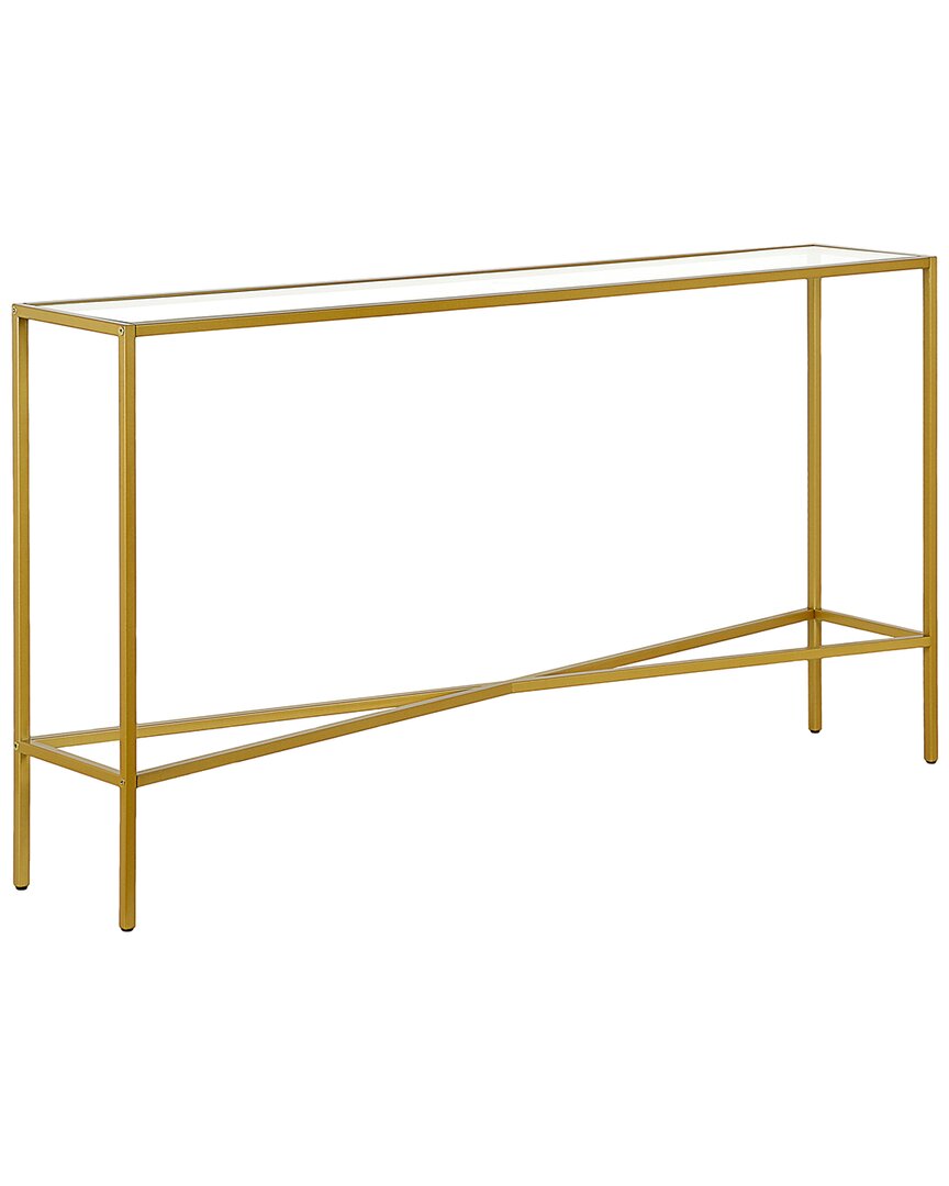 Abraham + Ivy Henley 55in Brass Finish Console Table With Glass Tabletop In Gold