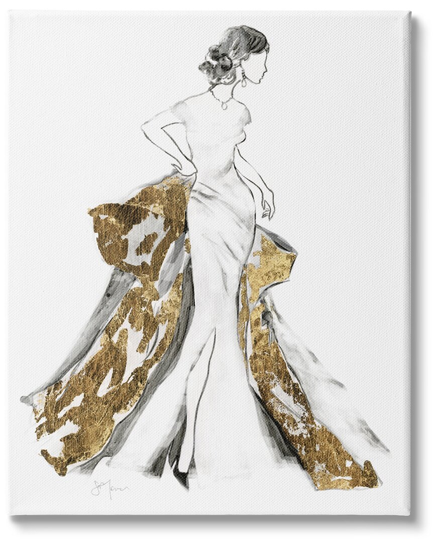 Stupell Industries Elegant Fashion Female Glam Coat Evening Dress Stretched Canvas Wall Art By Janet Tava In Yellow