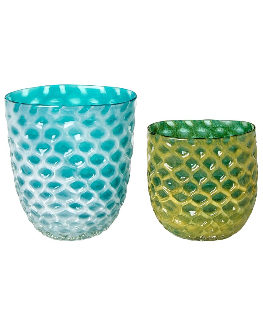 Tozai Home Set Of 2 Fish Scales Vases In Blue