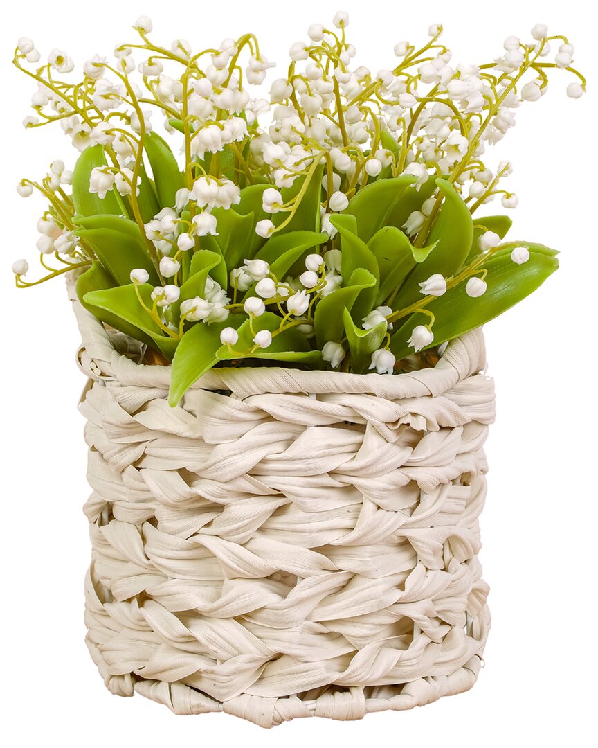 National Tree Company 11in Green Lily-of-the-valley Flowers In White Basket In White