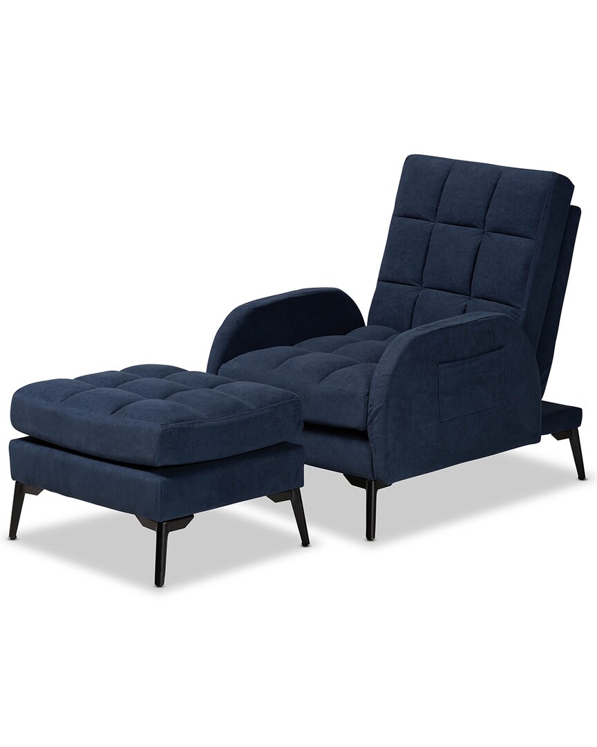Baxton Studio Belden Velvet 2pc Lounge Chair Ottoman Set In Blue