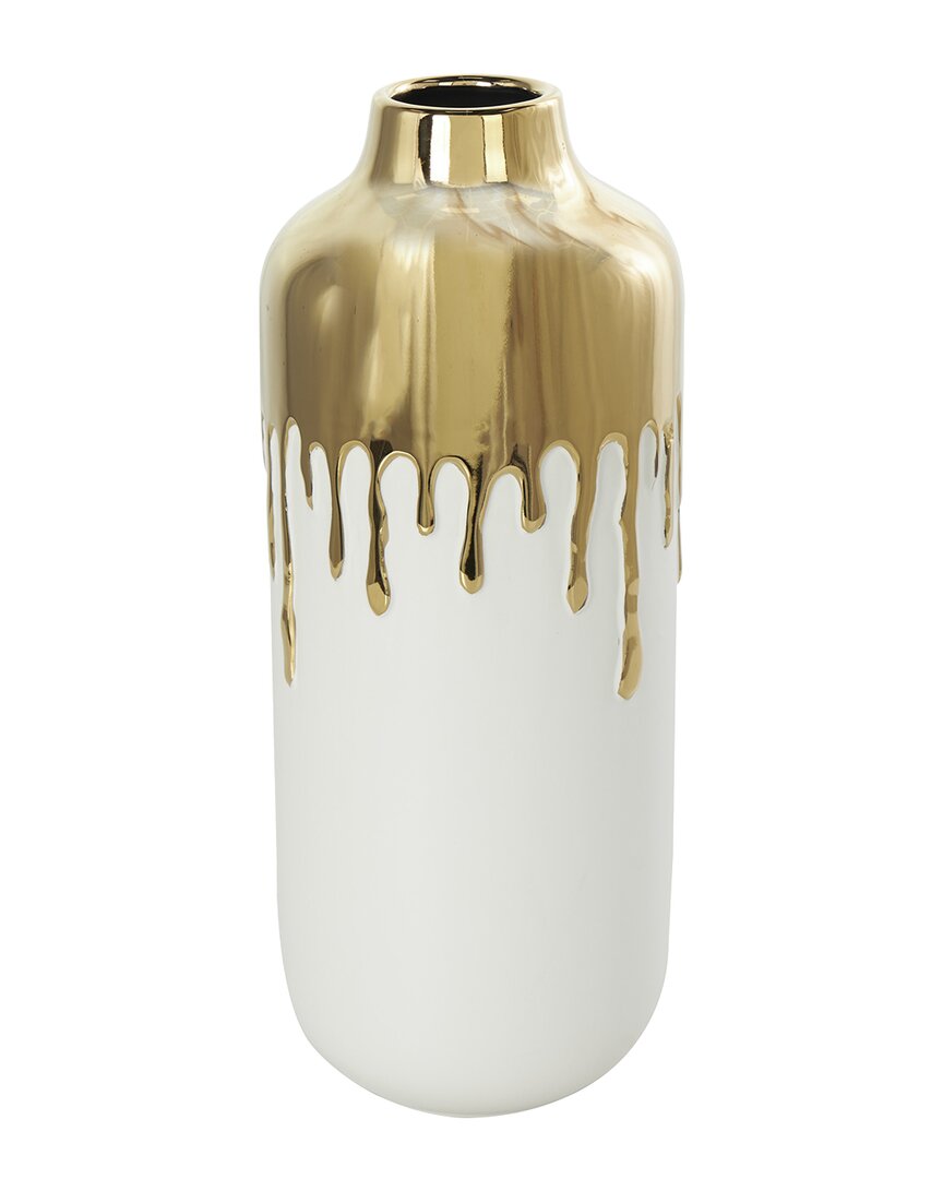 Cosmoliving By Cosmopolitan Ceramic Vase With Abstract Melting Drips In White