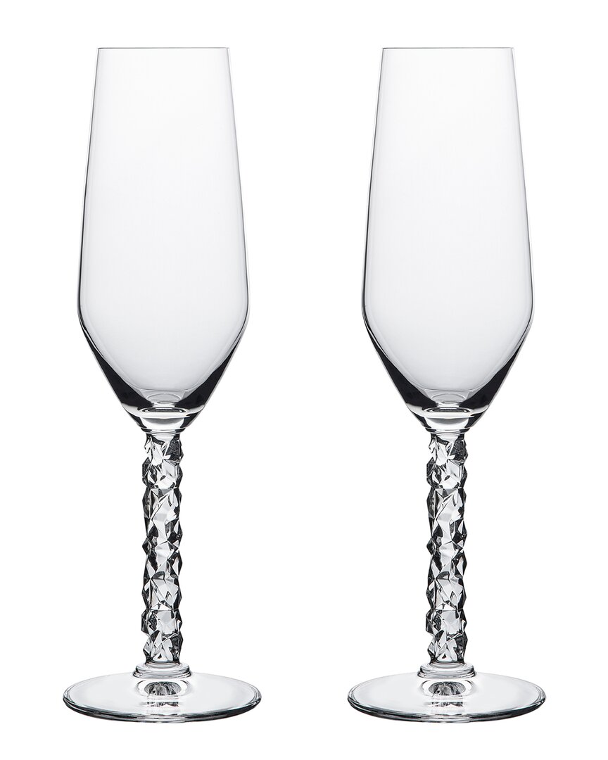 Orrefors Set Of 2 Carat Champagne Flute Glasses In Clear