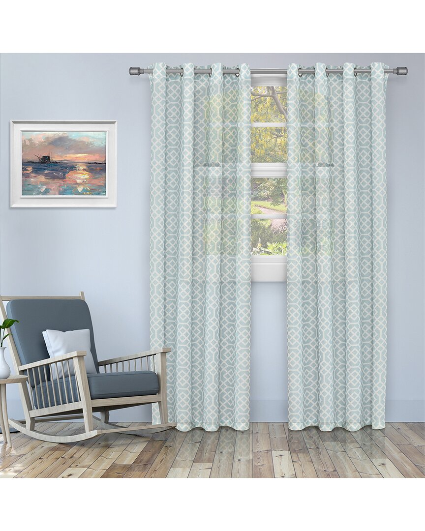 Superior 52x96 Printed Honey Comb Sheer 2pc Curtain Panel Set In Blue