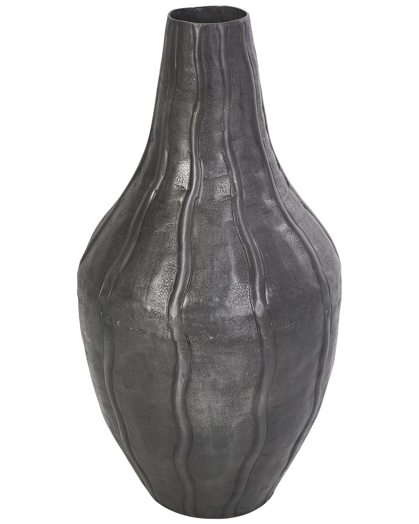 Peyton Lane Metal Snakeskin Inspired Vase With Dimensional Wavy Accents In Black