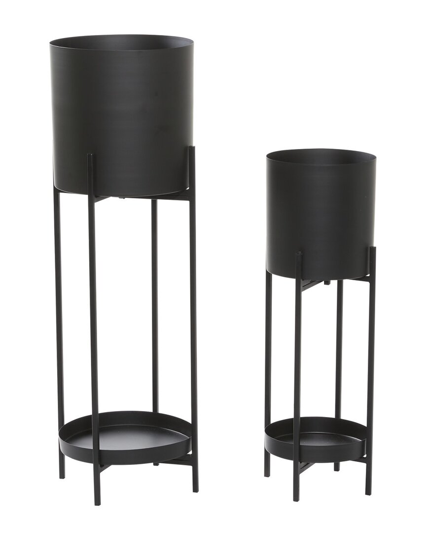 Peyton Lane Set Of 2 Metal Modern Planters In Black