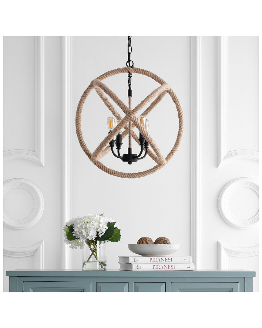 Jonathan Y Designs Soka 4-light 20in Adjustable Globe Metal/rope Led Chandelier