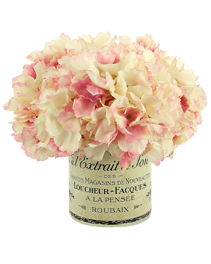 Creative Displays Pink Hydrangea Floral Arrangement In French Labeled Glass Vase