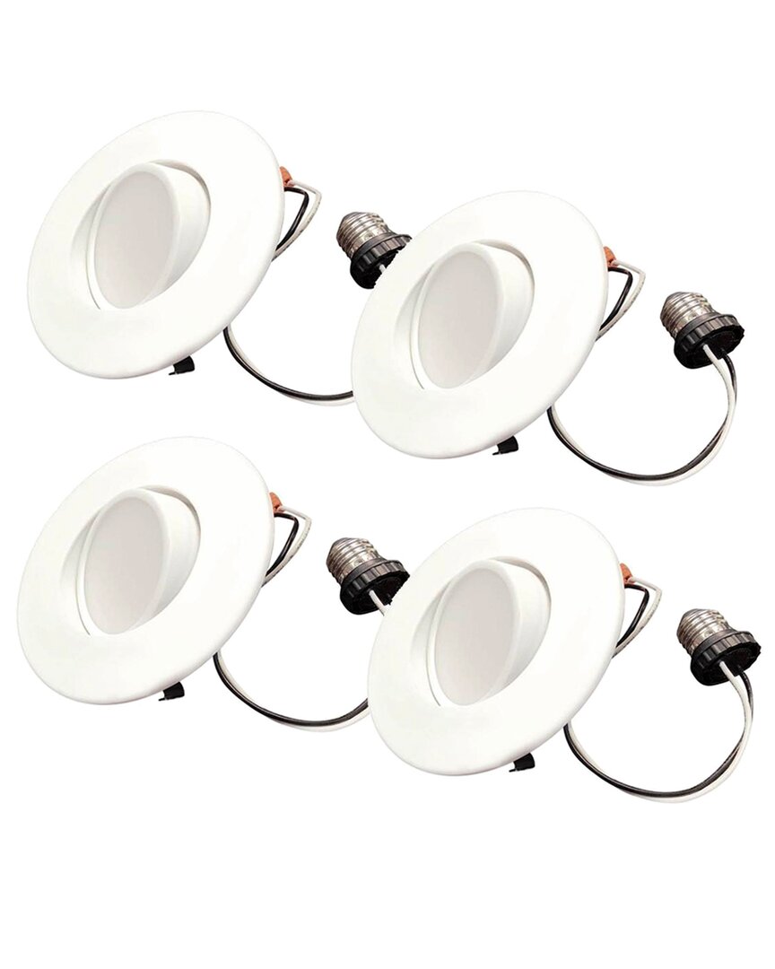 Bulbrite Pack Of 4-4in Integrated Led Recessed Adjustable Light Kit With Gimbal