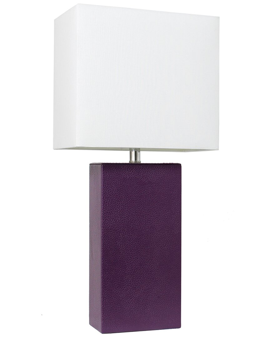 Lalia Home Lexington 21in Leather Base Modern Home Décor Bedside Table Lamp In Purple