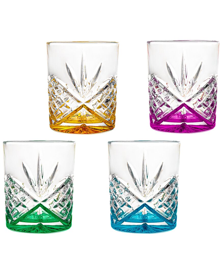 Godinger Dublin Crystal Rainbow Double Old Fashion Glasses (set Of 4) In Multi