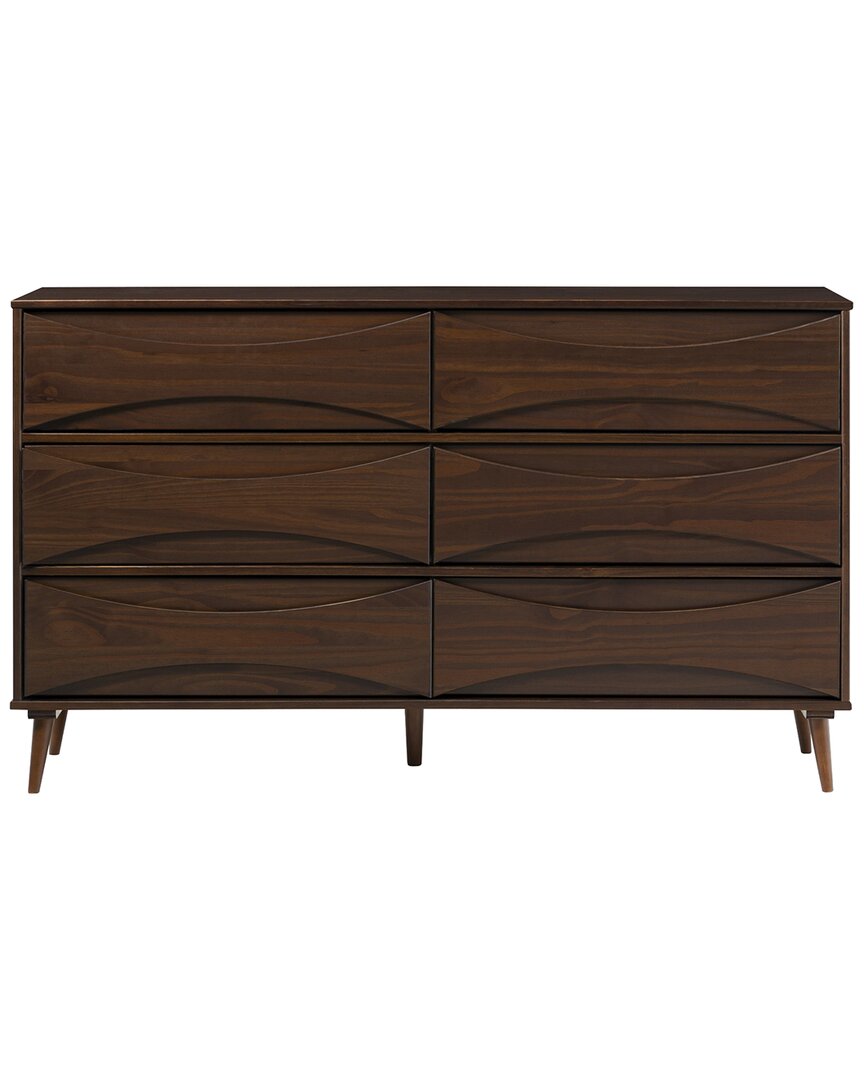 Walker Edison 58in 6-drawer Solid Wood Dresser With Curved Front Detail In Brown