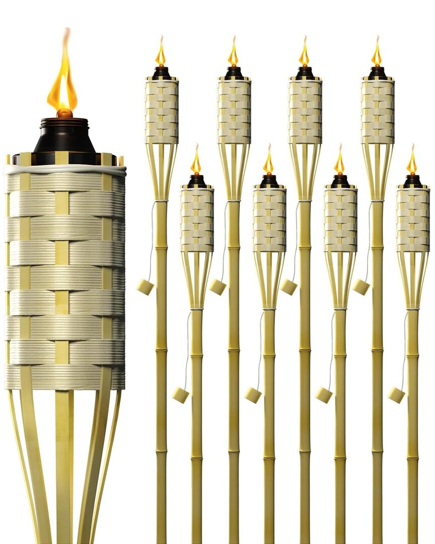 Sorbus Set Of 8 5ft Bamboo Outdoor Torches In Gold