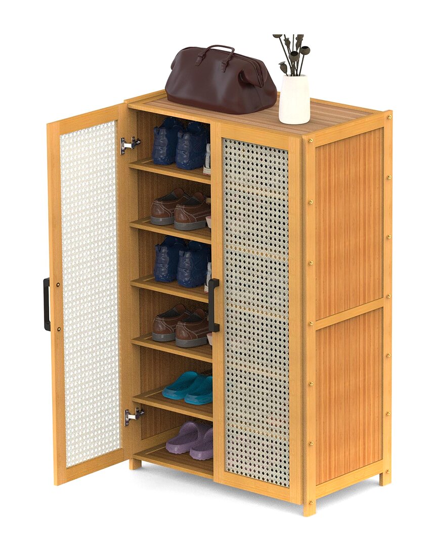 Fresh Fab Finds 6-tier Bamboo Shoe Cabinet With 2 Doors In Brown
