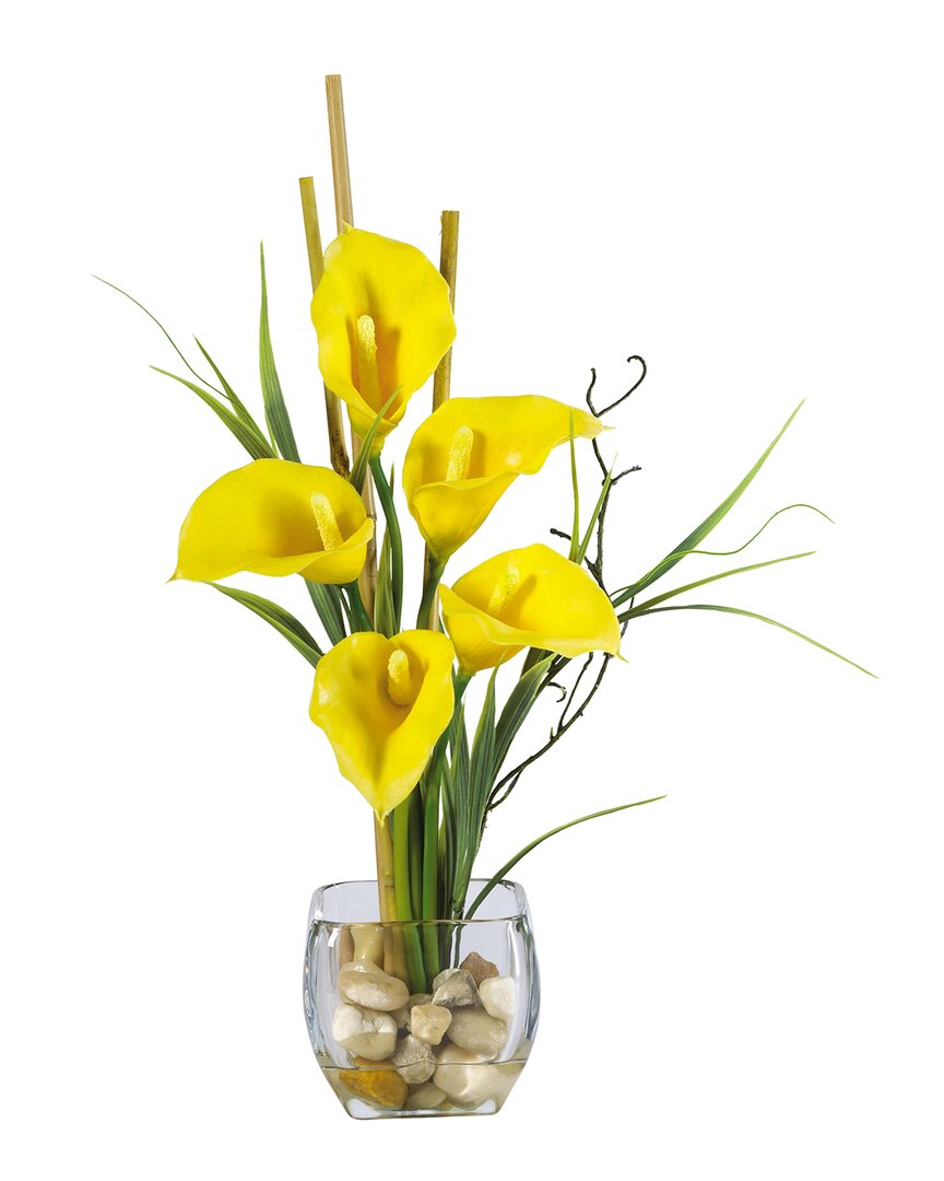 Nearly Natural Mini Calla Lily Silk Flower Arrangement In Yellow