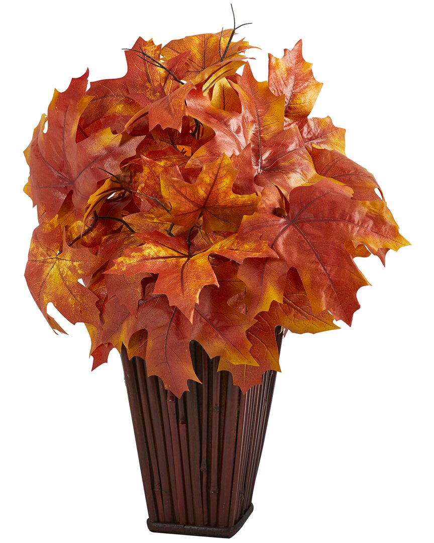 Nearly Natural 19in. Autumn Maple Leaf Artificial Plant In Decorative Planter In Orange
