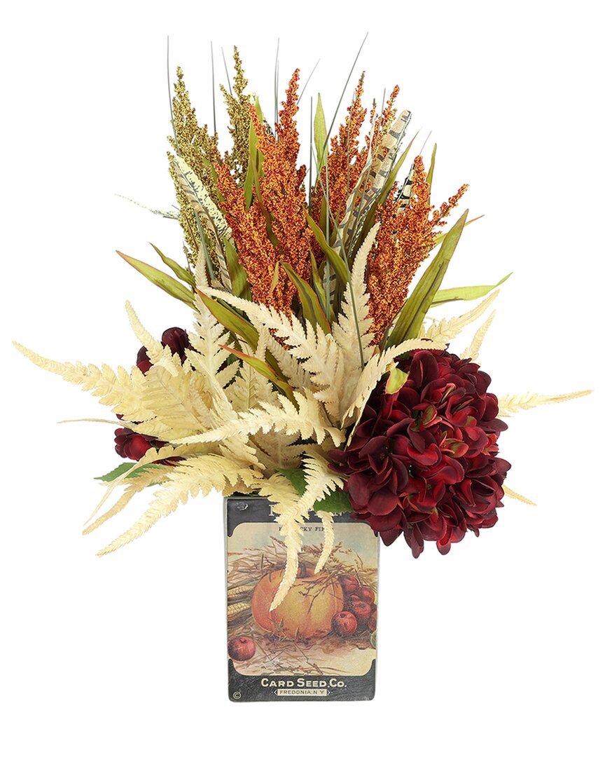 CREATIVE DISPLAYS CREATIVE DISPLAYS MODERN FALL FLORAL WITH CREAM FERN & BURGUNDY HYDRANGEAS IN  DECORATIVE POT 