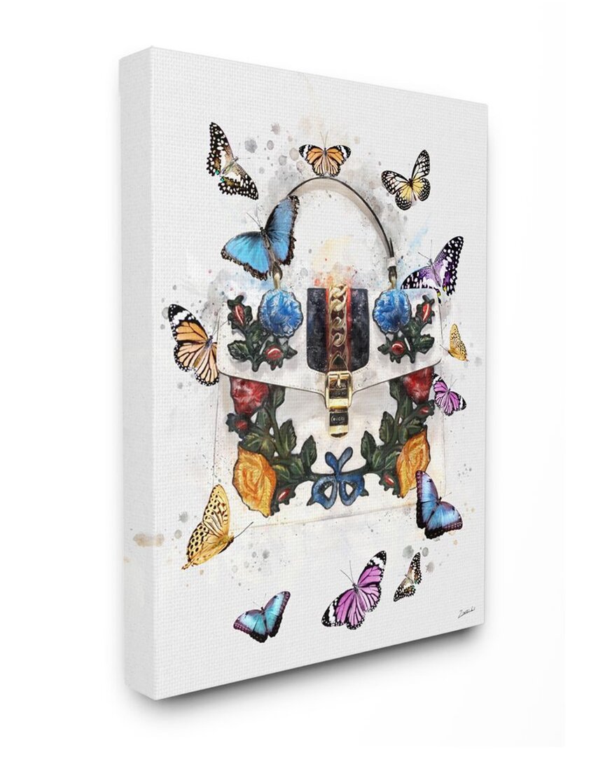 Stupell Fashion Buckle Purse Colorful Butterflies And Floral Wall Art In White