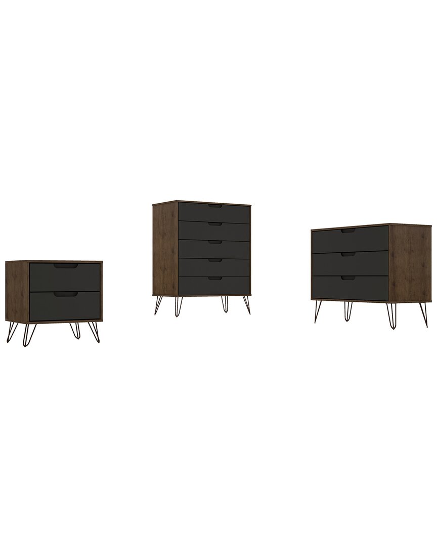 Manhattan Comfort Rockefeller 3 Piece Bedroom Set Tall 5-drawer Dresser, Standard 3- Drawer Dresser In Brown