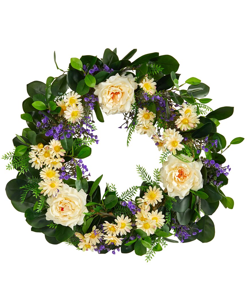 NEARLY NATURAL NEARLY NATURAL 22IN MIXED ROSE AND DAISY ARTIFICIAL WREATH 