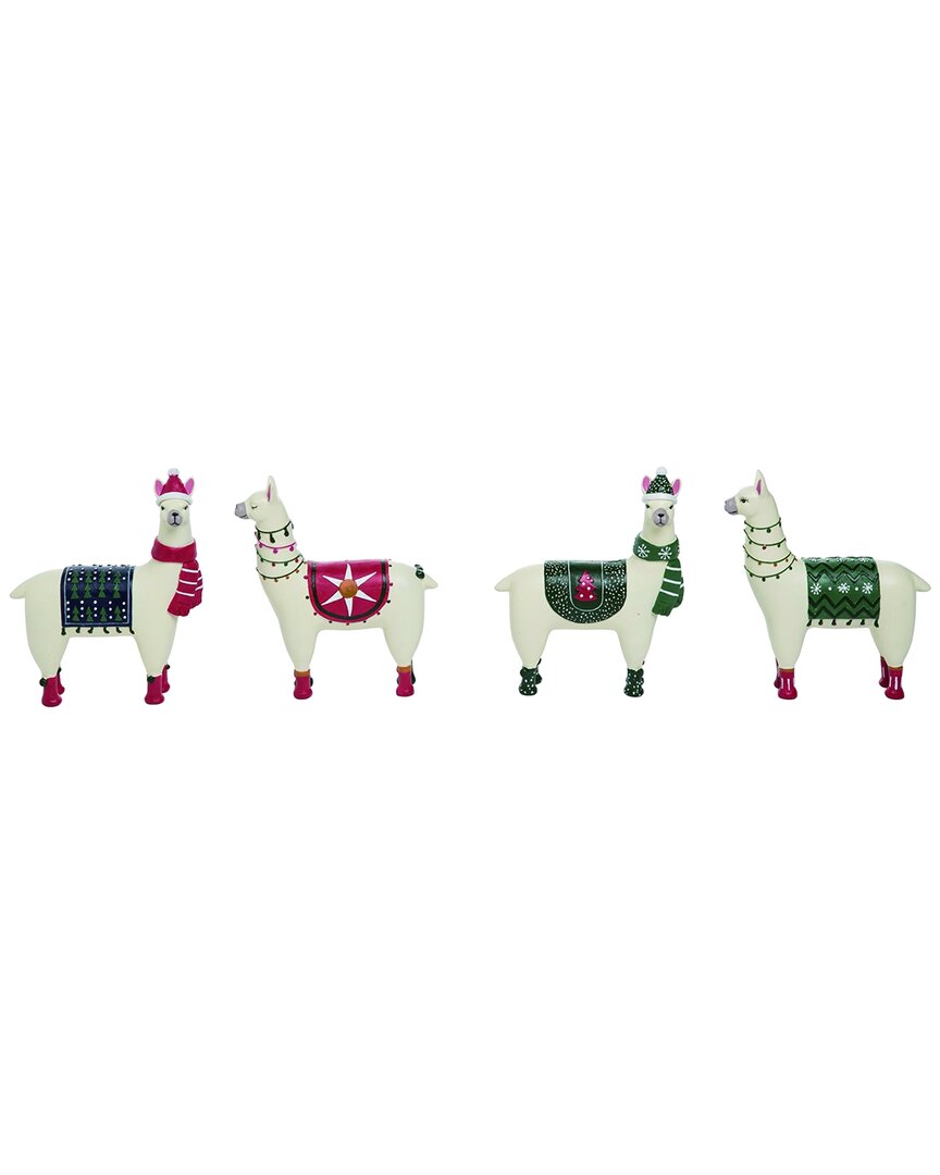 Transpac Set Of 4 Resin 6in Multicolored Christmas Llama Figurine