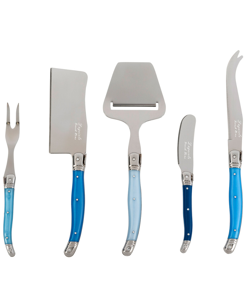 French Home Laguiole 5 Piece Cheese Knife, Fork And Slicer Set, Shades Of Blue