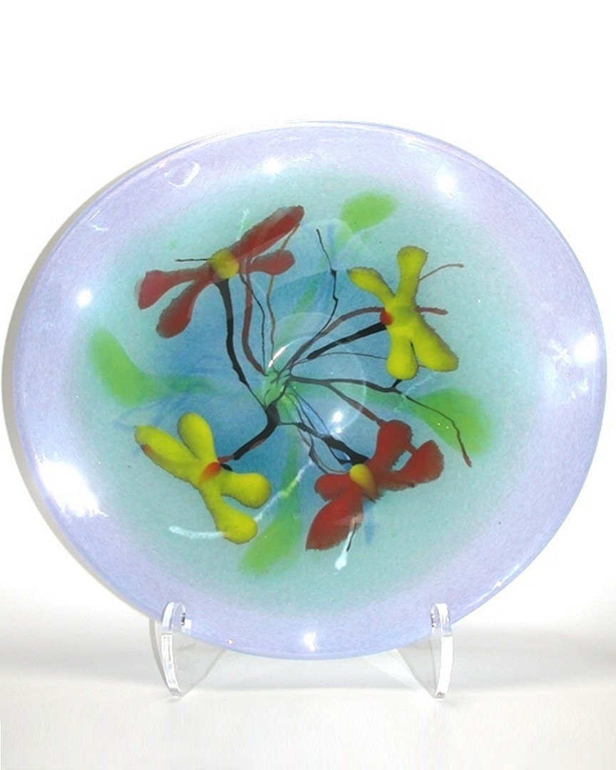 Murano Art Collection Mila Brown European Art Glass Napoli Centerpiece Plate In Multi