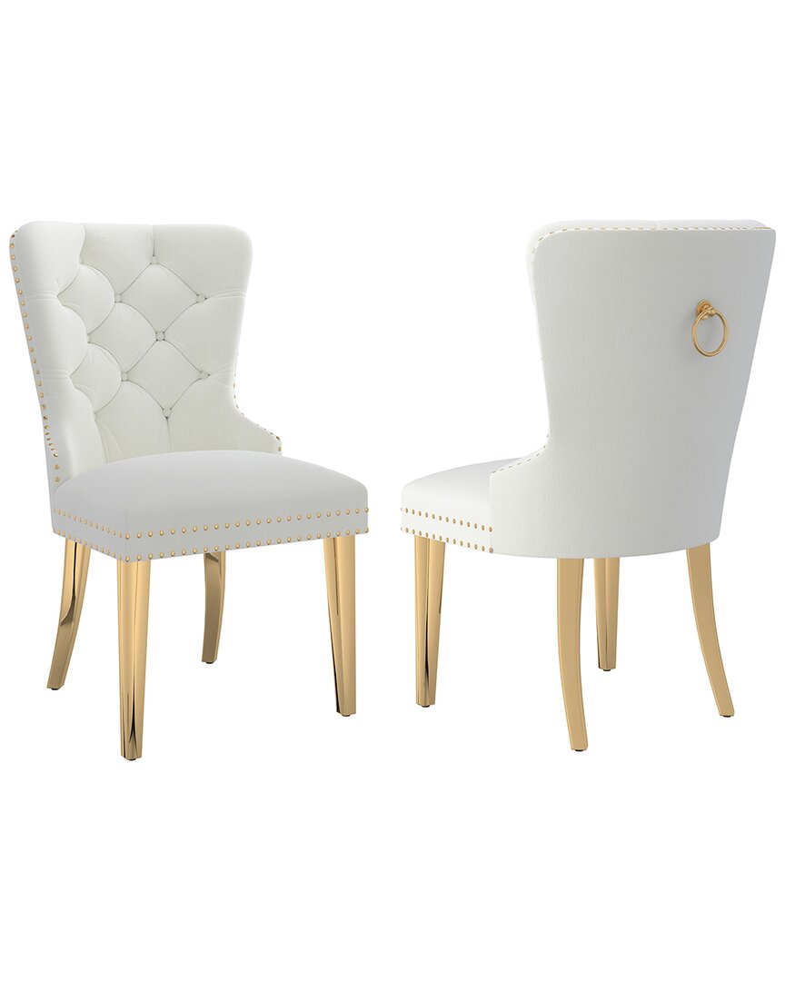Worldwide Home Furnishings Set Of 2 Modern Velvet & Metal Side Chair In Ivory