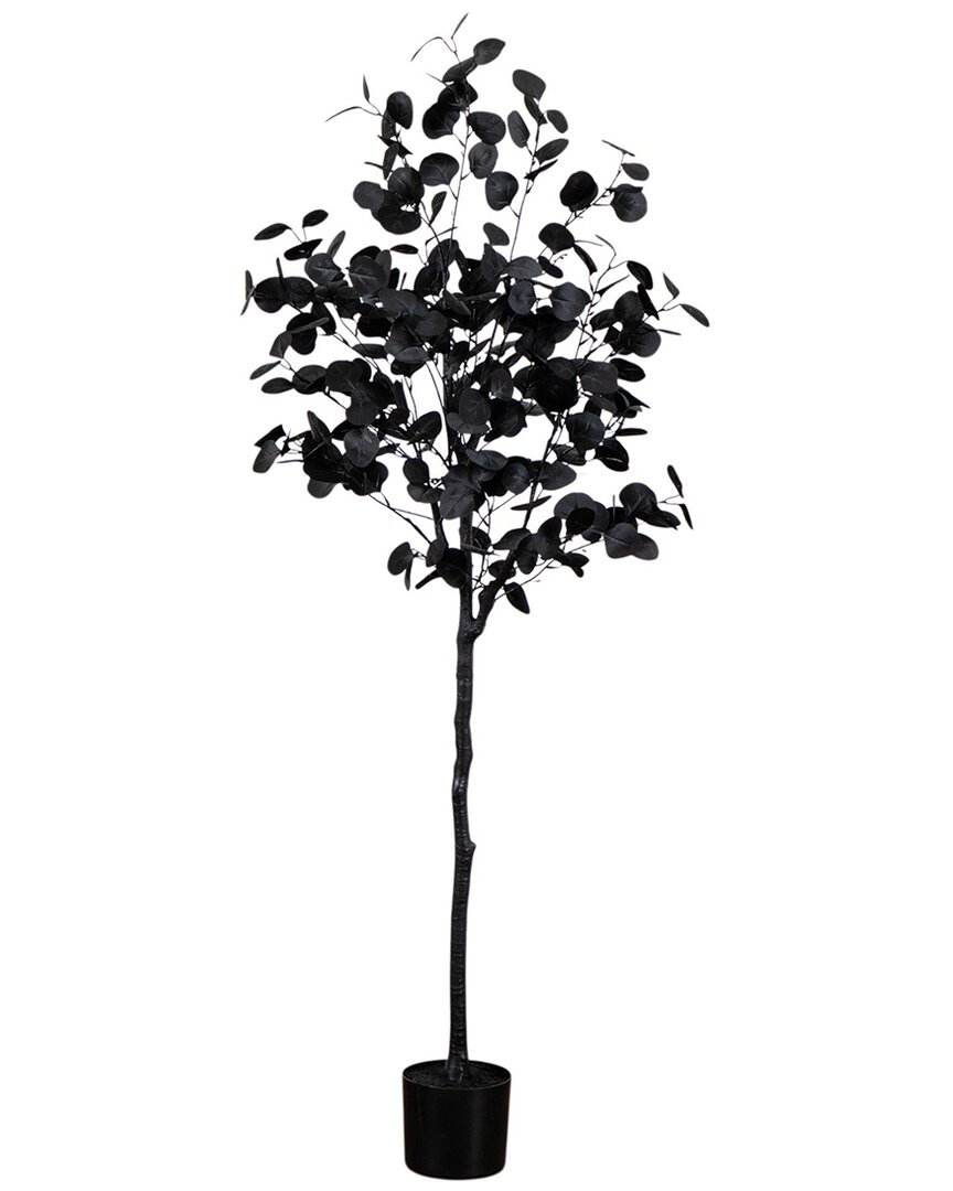 Nearly Natural 5ft. Artificial Halloween Black Eucalyptus Tree In Black