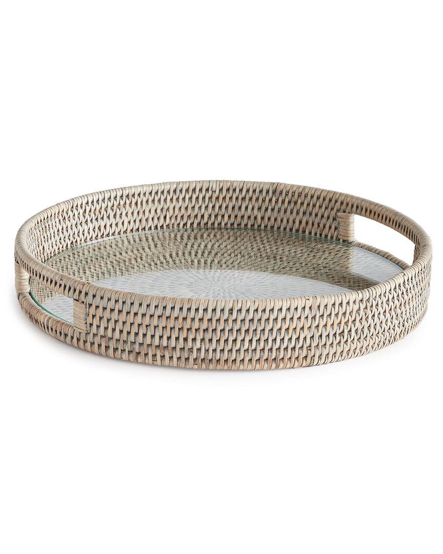 Napa Home & Garden Burma Rattan Round Serving Tray In Gray