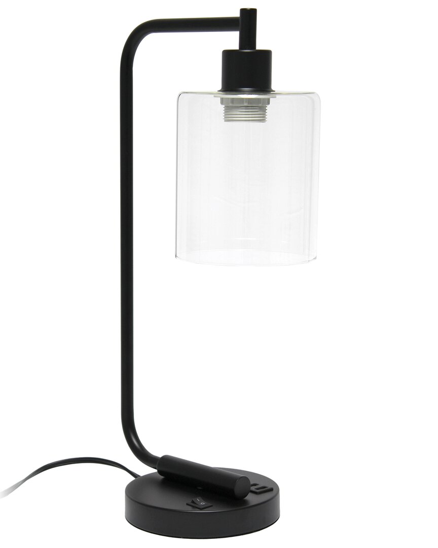 Lalia Home Laila Home Modern Iron Desk Lamp With Usb Port And Glass Shade In Black