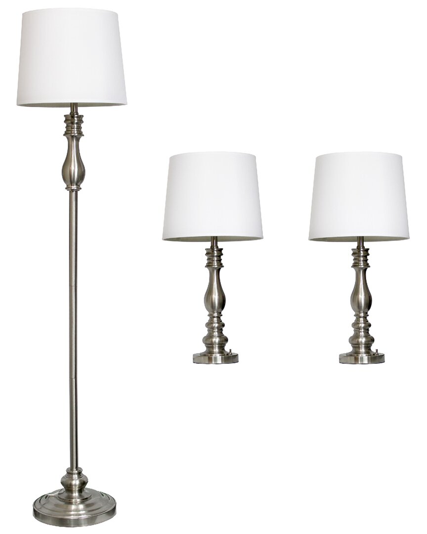 Lalia Home Laila Home Brushed Steel Three Pack Lamp Set (2 Table Lamps In Brown