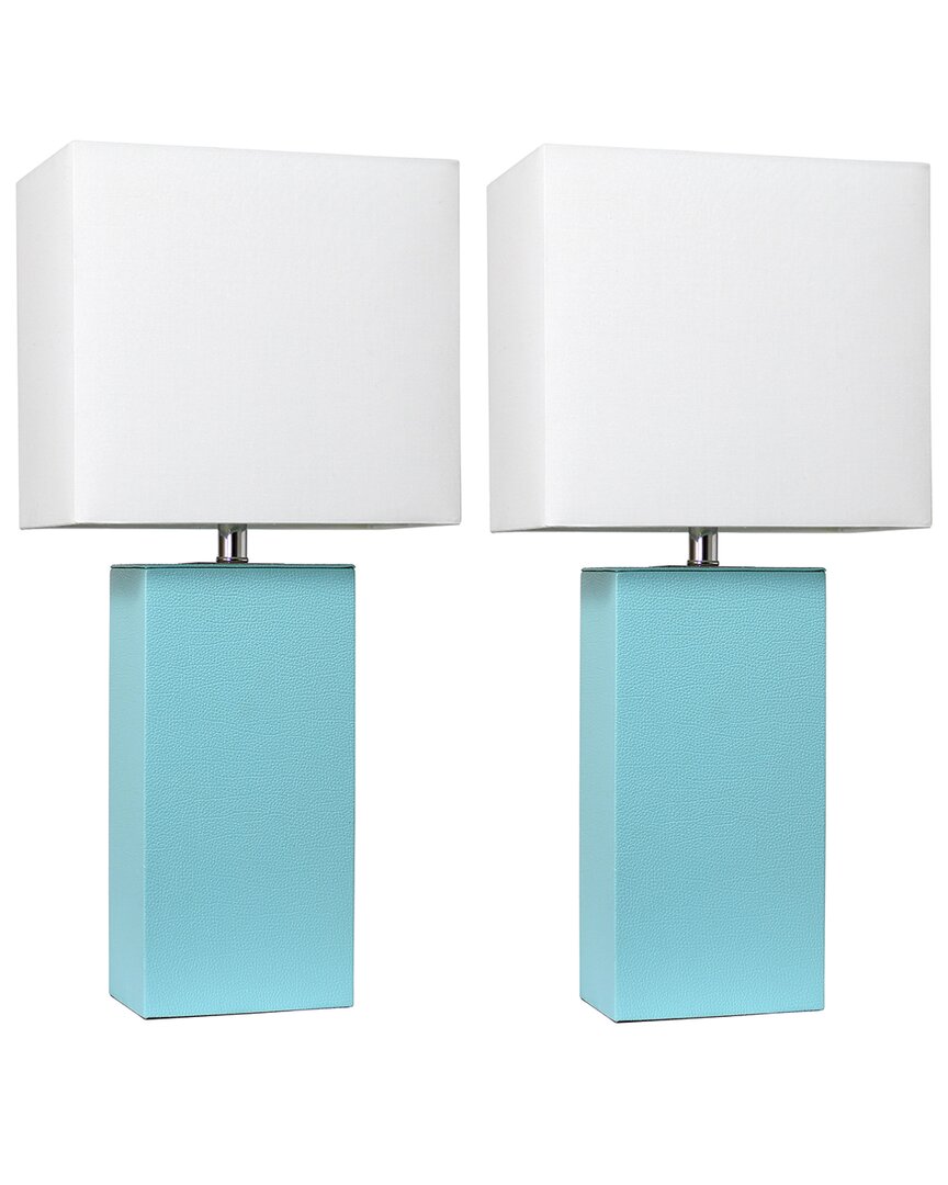 Lalia Home Laila Home 2pk Modern Leather Table Lamps With White Fabric Shades In Aqua