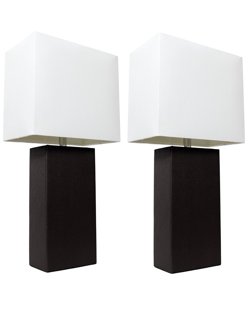 Lalia Home Laila Home 2pk Modern Leather Table Lamps With White Fabric Shades In Black