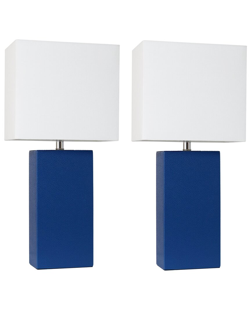Lalia Home Laila Home 2pk Modern Leather Table Lamps With White Fabric Shades In Blue
