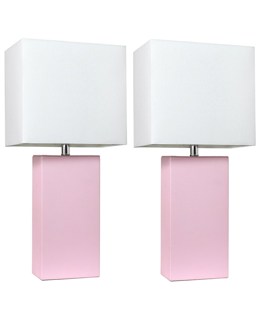 Lalia Home Laila Home 2pk Modern Leather Table Lamps With White Fabric Shades In Pink