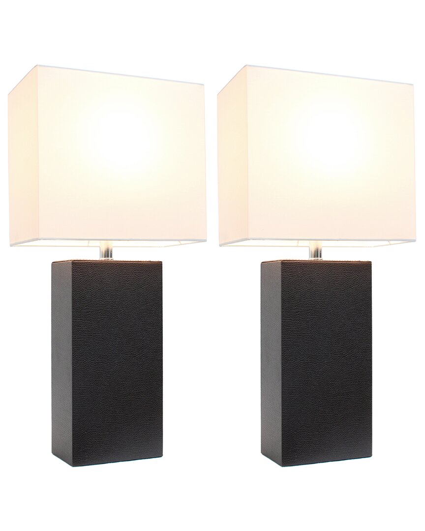 Lalia Home Laila Home 2pk Modern Leather Table Lamps With White Fabric Shades In Brown