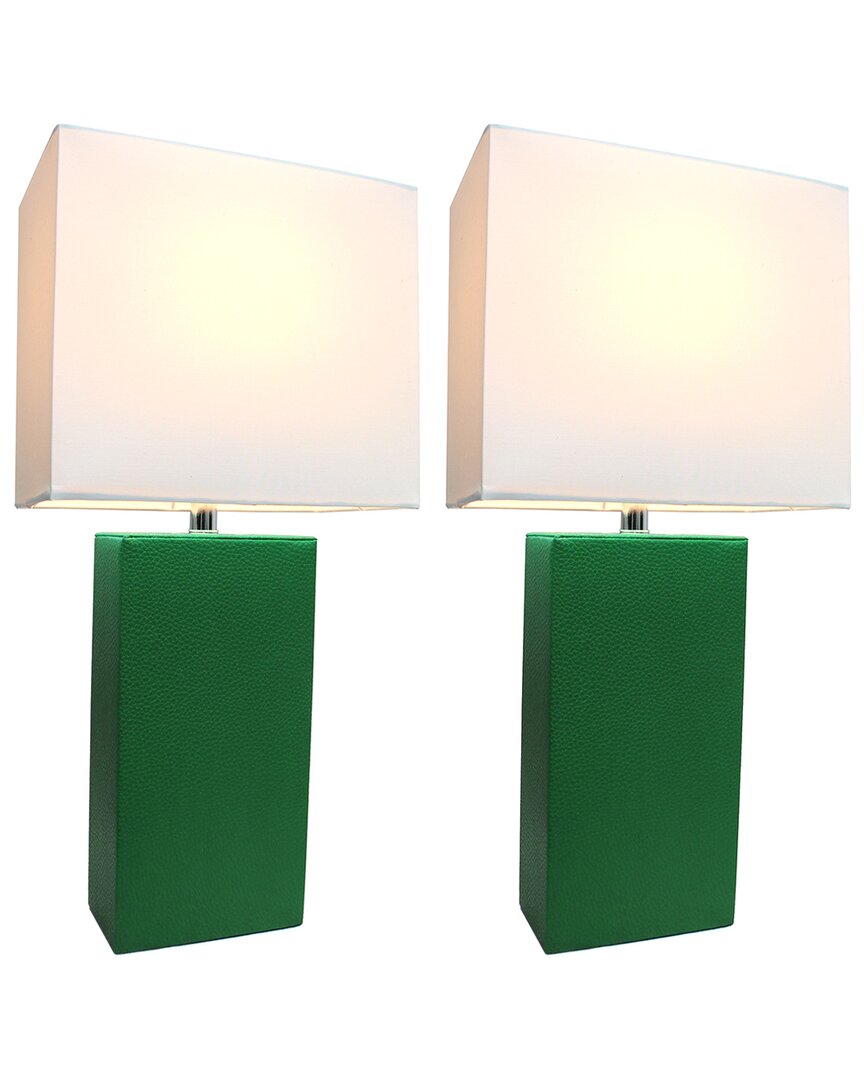 Lalia Home Laila Home 2pk Modern Leather Table Lamps With White Fabric Shades In Green