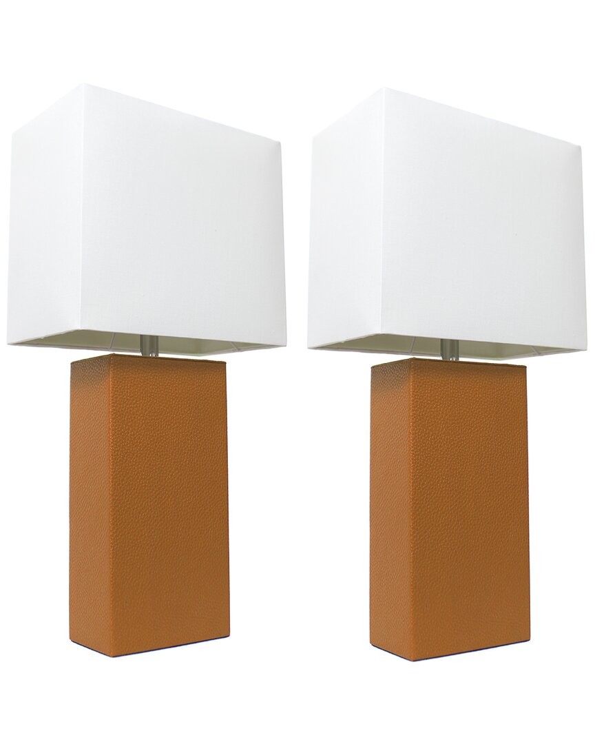 Lalia Home Laila Home 2pk Modern Leather Table Lamps With White Fabric Shades In Tan