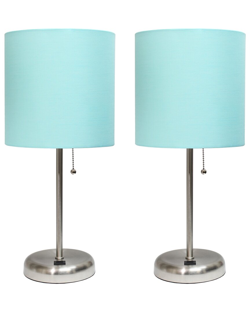 Lalia Home Laila Home White Stick Lamp With Usb Charging Port And Fabric Shade 2pk Set