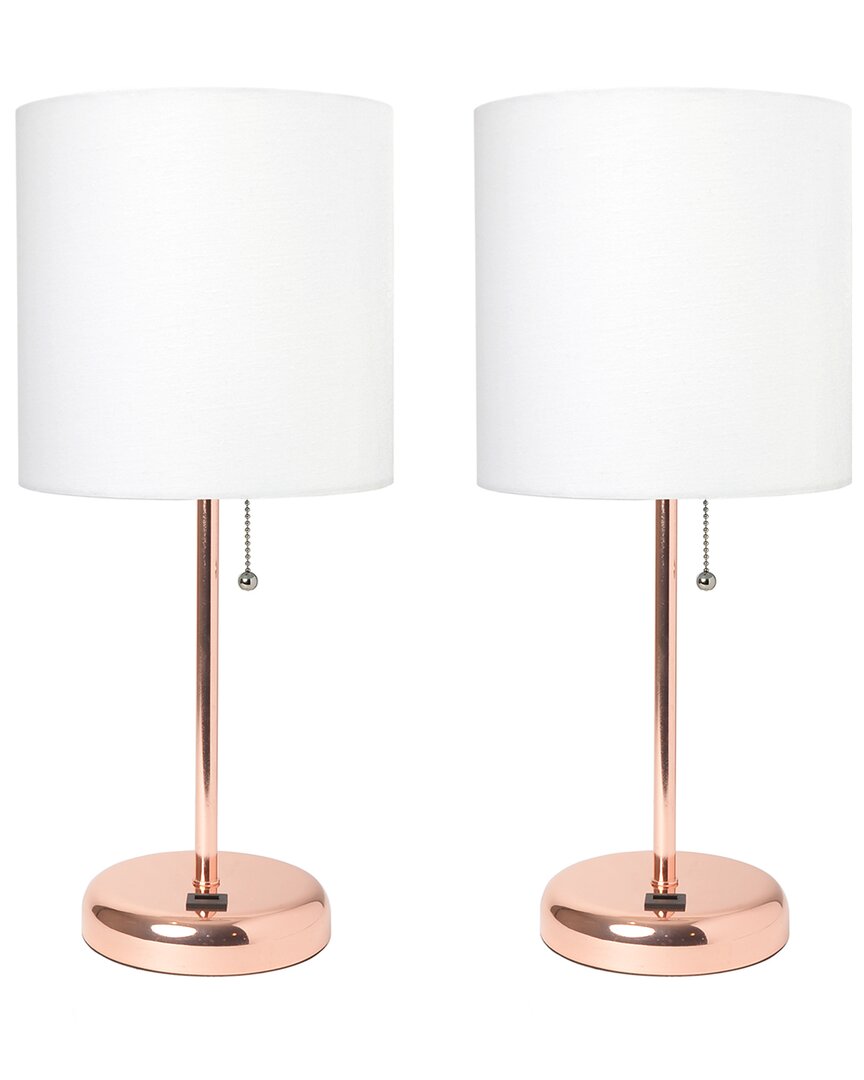 Lalia Home Laila Home Rose Gold Stick Lamp With Usb Charging Port And Fabric Shade 2pk Set