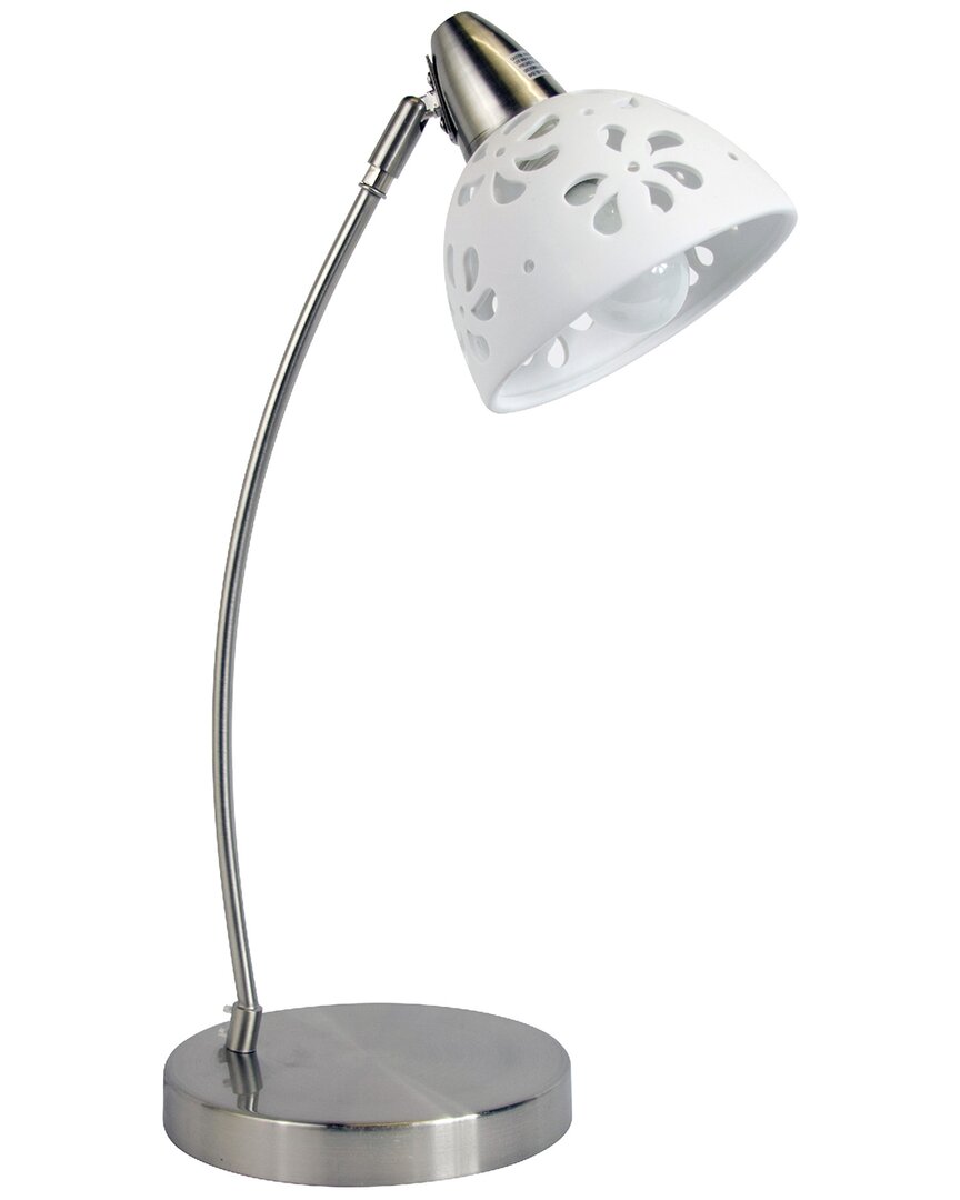 Lalia Home White Floral Cutout Brushed Nickel Desk Lamp In Brown