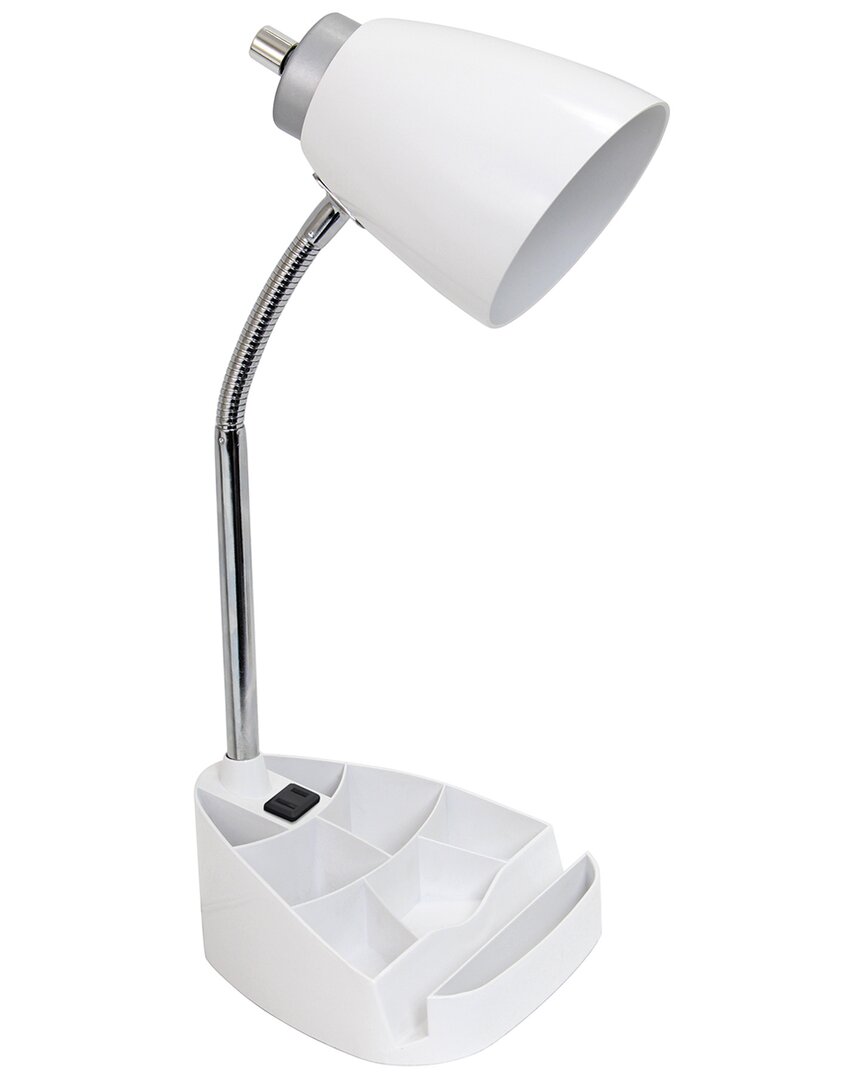 Lalia Home 18in Gooseneck Organizer Desk Lamp With Tablet Stand & Charging Outlet In White