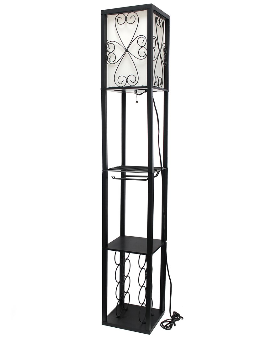 Lalia Home Laila Home Floor Lamp Etagere Organizer Storage Shelf And Wine Rack With Linen Shade In Black