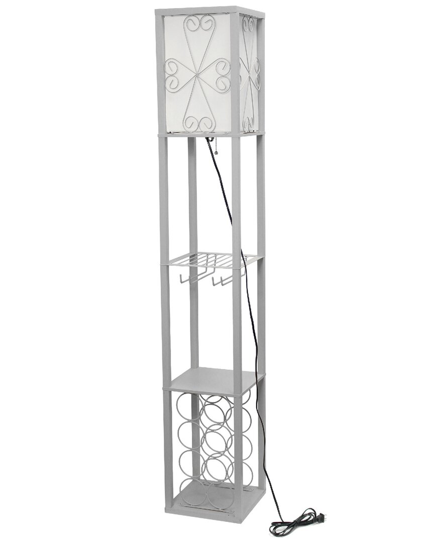 Lalia Home Laila Home Floor Lamp Etagere Organizer Storage Shelf And Wine Rack With Linen Shade In Gray