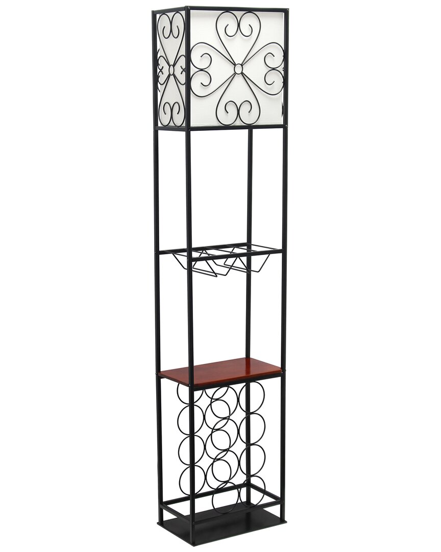 Lalia Home Laila Home Etagere Organizer Wood Accented Storage Shelf And Wine Rack With Linen Shade Floor Lamp In Black
