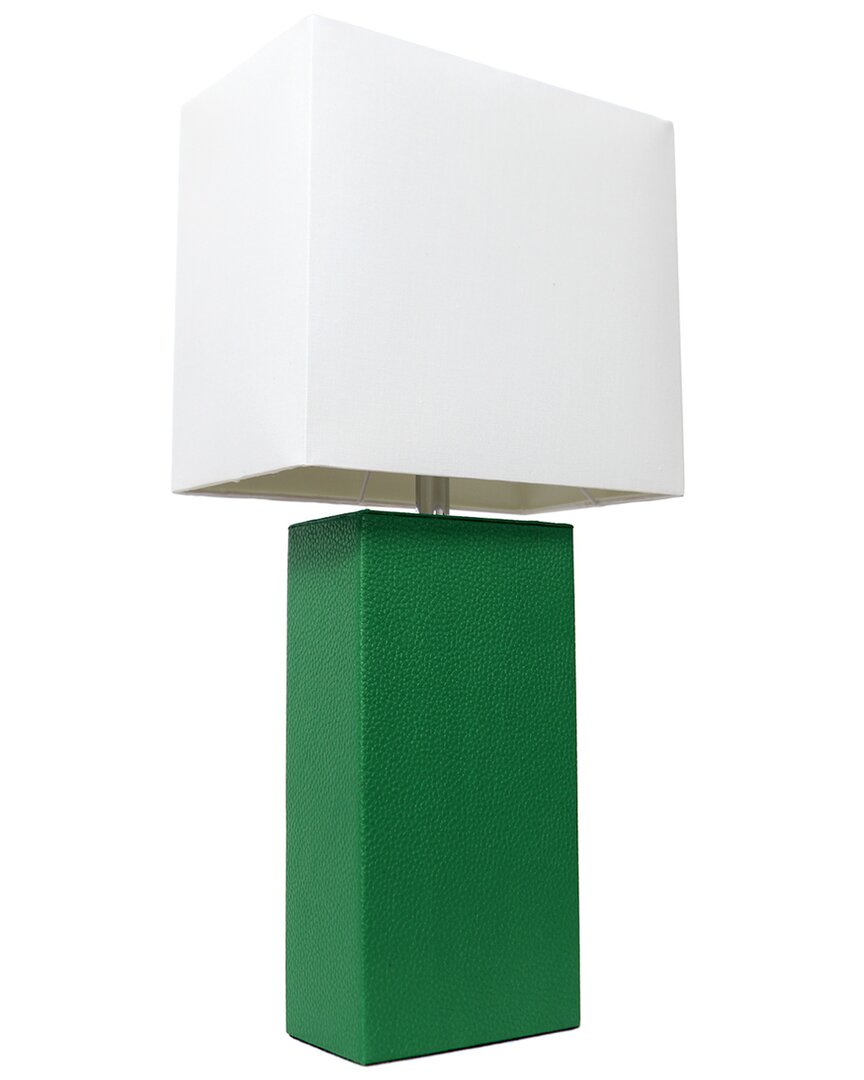 Lalia Home Laila Home Modern Leather Table Lamp With White Fabric Shade In Green