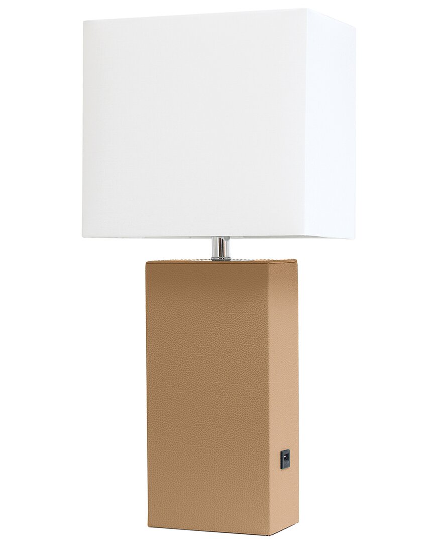 Lalia Home Laila Home Modern Leather Table Lamp With Usb And White Fabric Shade In Beige